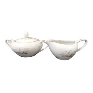 Kaysons Fine China Golden Rhapsody Sugar Bowl & Creamer Set Floral Design